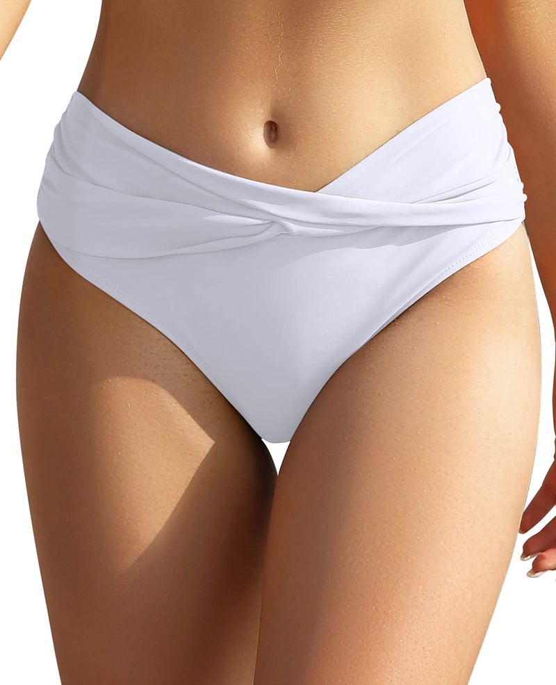 SHEKINI بيكيني شيني للنساء بخصر مائل مع تفاصيل مجمعة (أبيض، كبير جداً) - Image 1